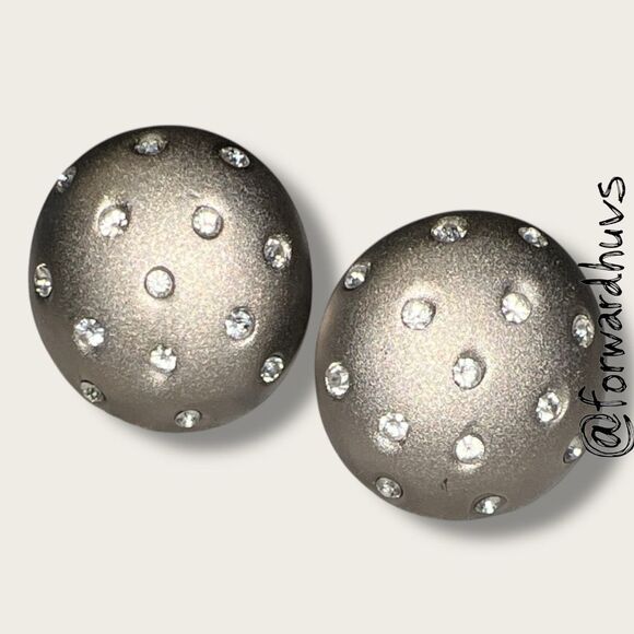 Vintage Silver Tone Clip-On Earrings – Clear Rhinestone Embellishment - Picture 1 of 8